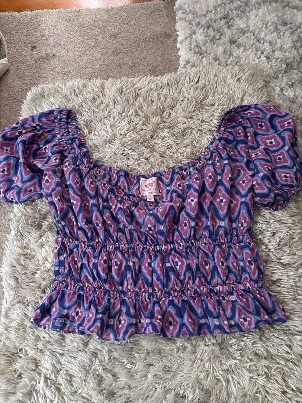 Banjanan Purple Patterned Smocked Crop Top